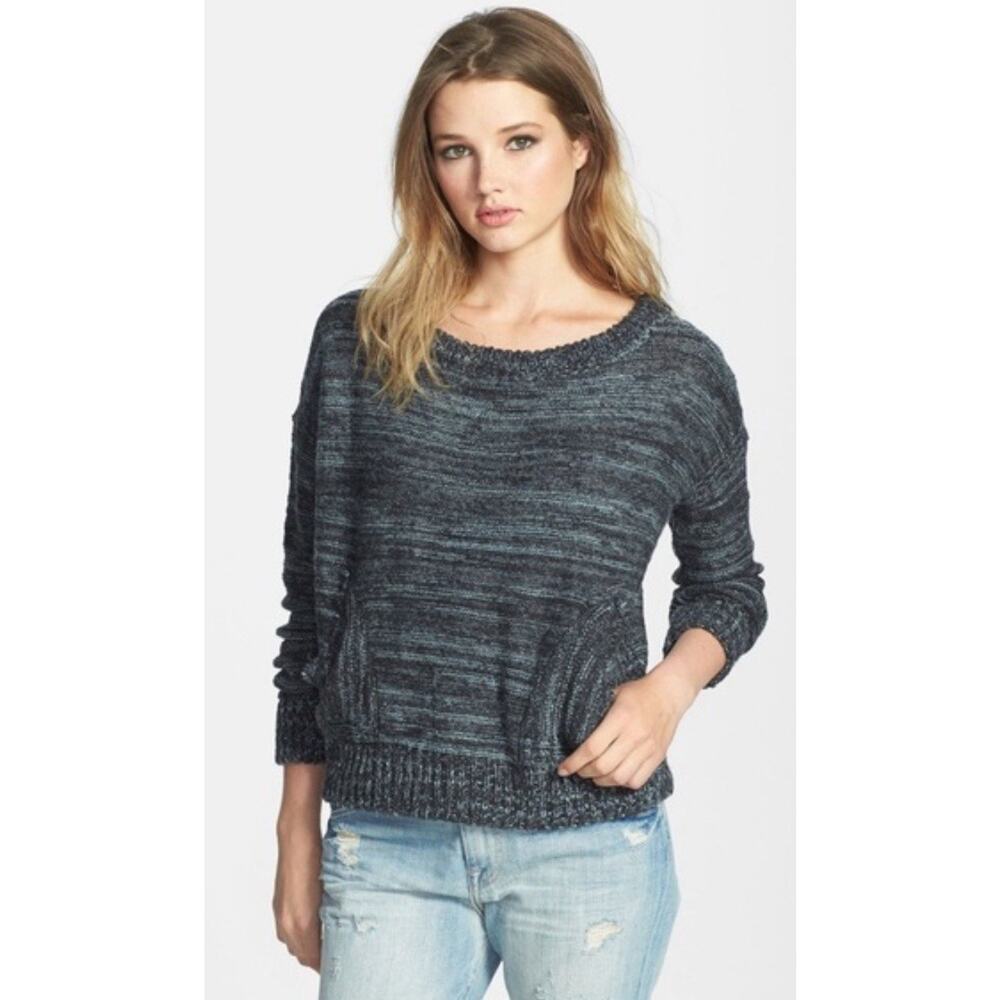 Free People Women's Medium In My Pocket Sweater Dk Gray Knit Patch Pockets Boho